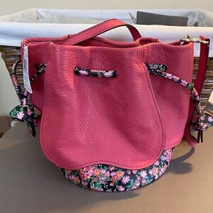 NWT COACH FLORAL MIX PINK LEATHER DRAWSTRING PETAL BAG